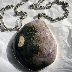 BCP Amethyst Agate Necklace Silver Detail & Chain